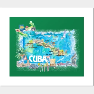 Cuba_ Illustrated_ Travel_ Map_ with_ Roads_ and_ HighlightsM Posters and Art